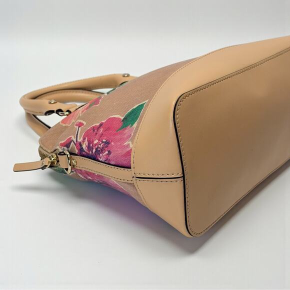 Kate Spade Floral Satchel Crossbody Handbag Beige Linen Jute Canvas Leather Trim - Picture 9 of 12